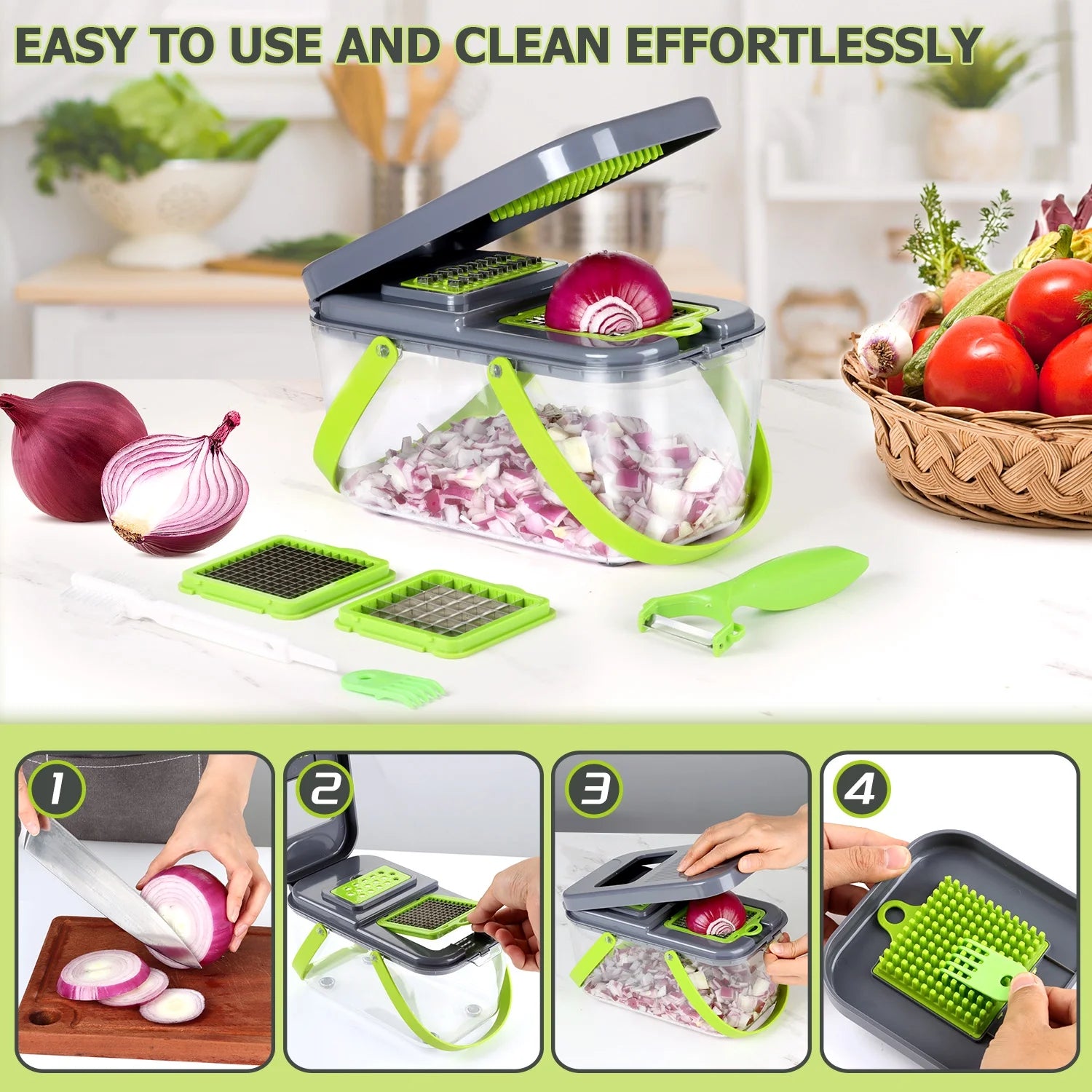 CosoraHome 22-in-1 Vegetable Chopper – Multi-Blade Slicer with Container