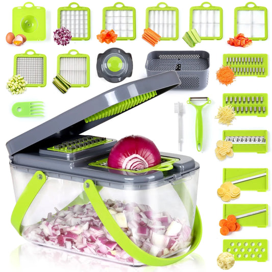 CosoraHome 22-in-1 Vegetable Chopper – Multi-Blade Slicer with Container