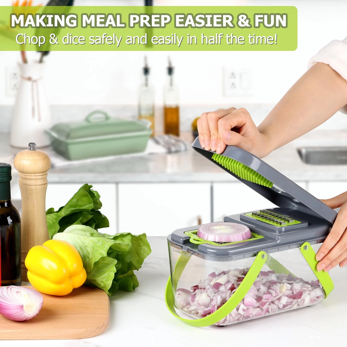 CosoraHome 22-in-1 Vegetable Chopper – Multi-Blade Slicer with Container