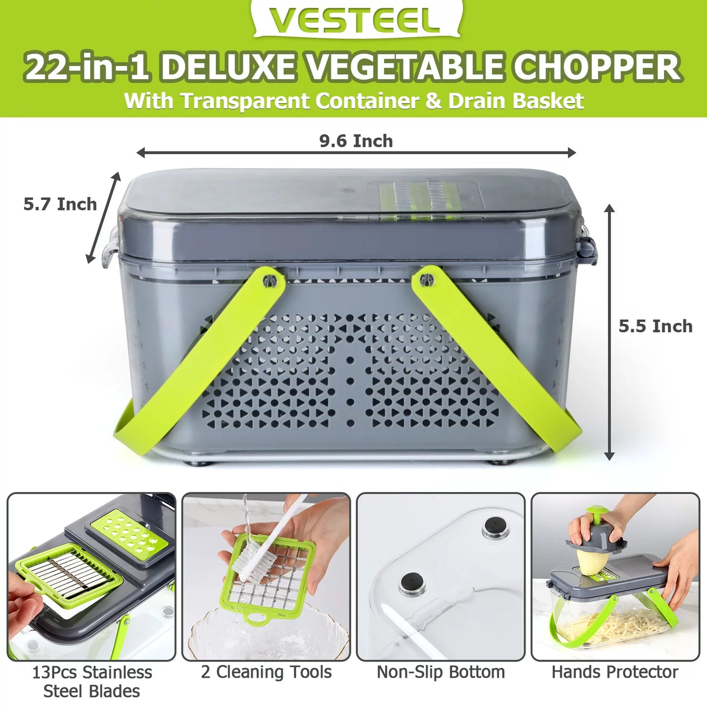 CosoraHome 22-in-1 Vegetable Chopper – Multi-Blade Slicer with Container