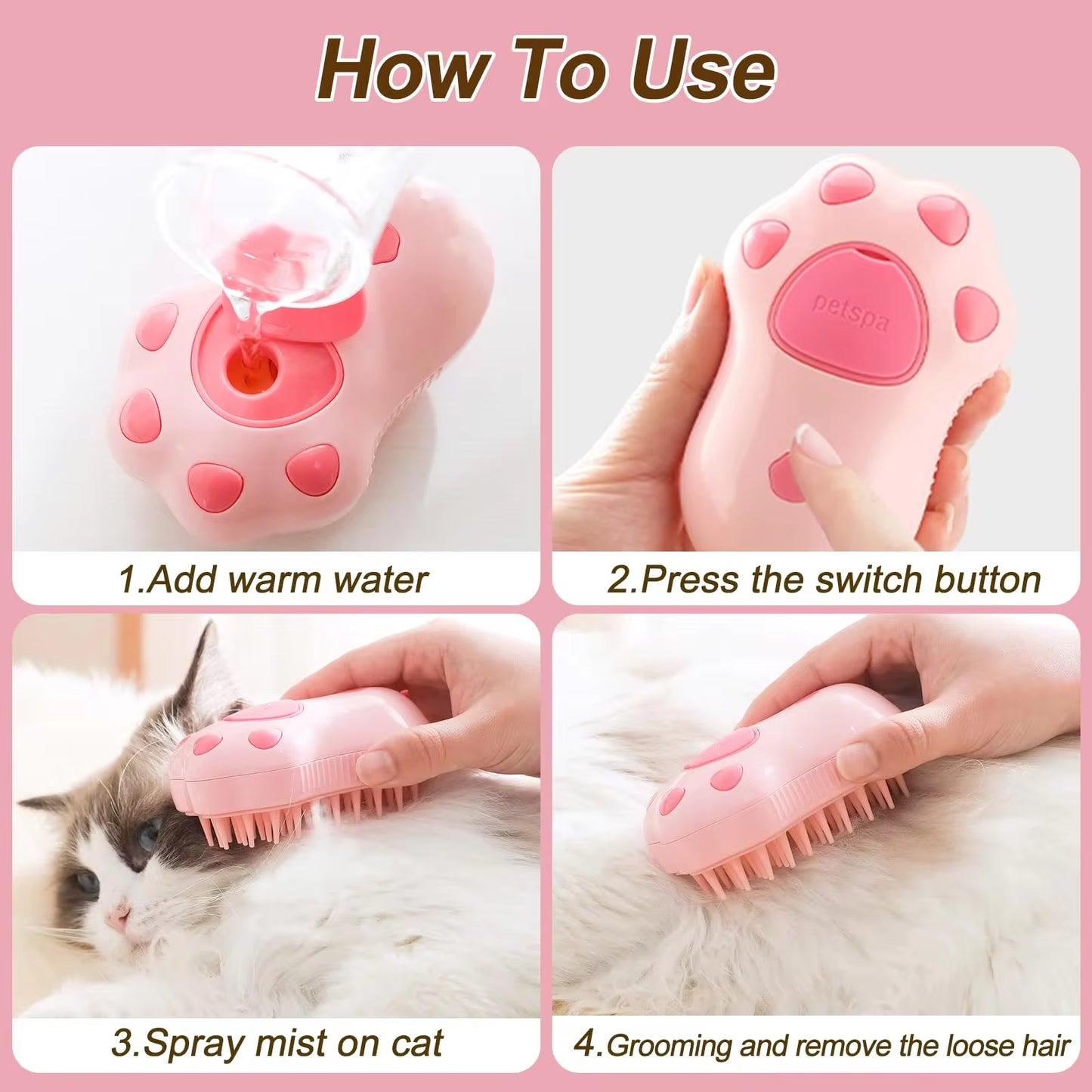 CosoraHome™ 3-in-1 Pet Grooming Brush – Steam, Comb & Massage