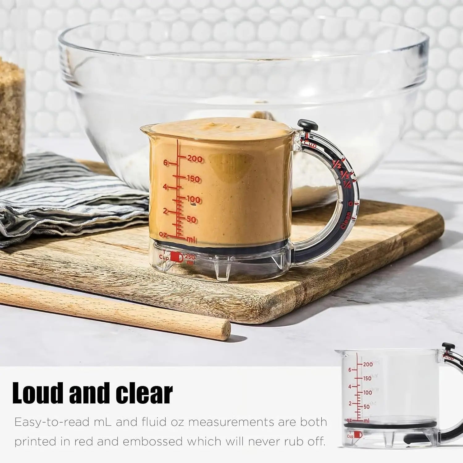 CosoraHome 4-in-1 Adjustable Measuring Cup – Multi-Functional Kitchen Tool with Scraper Base