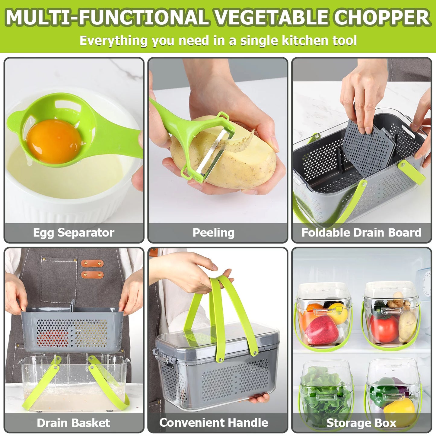 CosoraHome 22-in-1 Vegetable Chopper – Multi-Blade Slicer with Container
