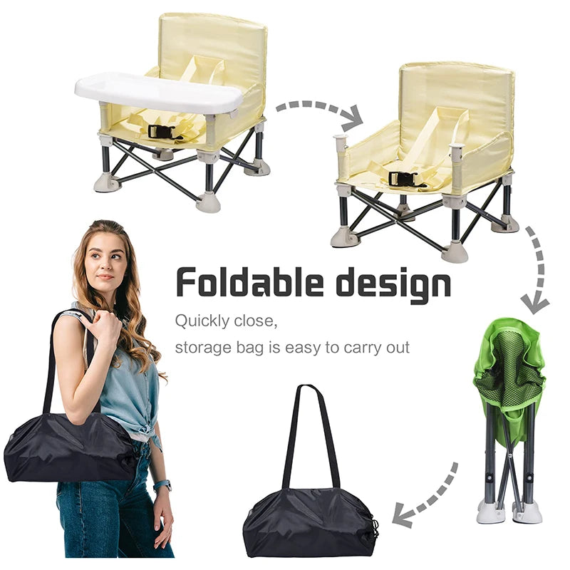 CosoraHome Baby Foldable Dining Chair – Portable Feeding Seat with Tray & Safety Belt