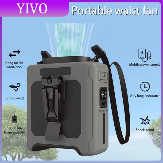 CosoraHome 10000mAh Waist Fan – Hands-Free Portable Neck Fan with 5 Speeds & Light