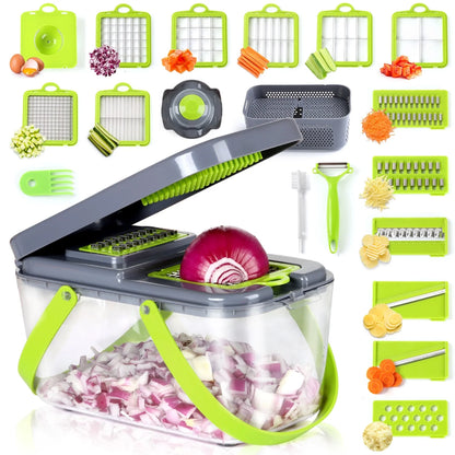 CosoraHome 22-in-1 Vegetable Chopper – Multi-Blade Slicer with Container