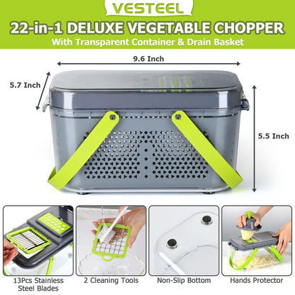 CosoraHome 22-in-1 Vegetable Chopper – Multi-Blade Slicer with Container