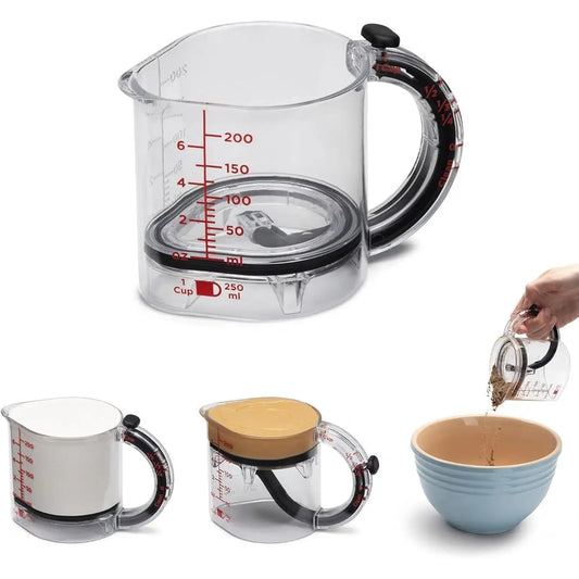CosoraHome 4-in-1 Adjustable Measuring Cup – Multi-Functional Kitchen Tool with Scraper Base
