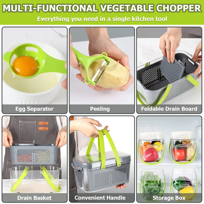 CosoraHome 22-in-1 Vegetable Chopper – Multi-Blade Slicer with Container
